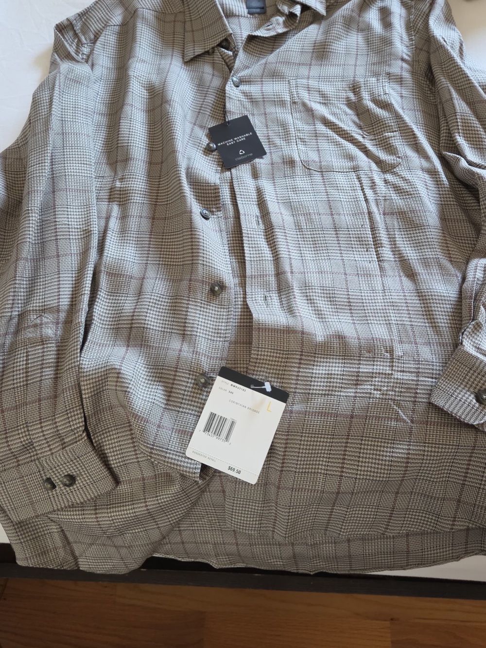 Liz Claiborne Men's Plaid Dress Shirt in Gray and Brown
